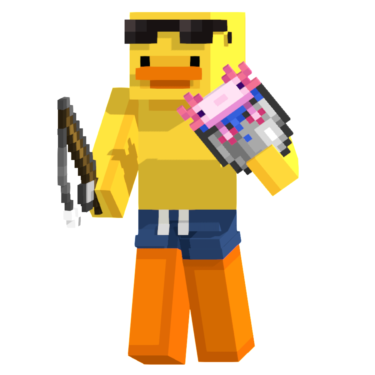 Postać Minecraft trzymająca aksolotla