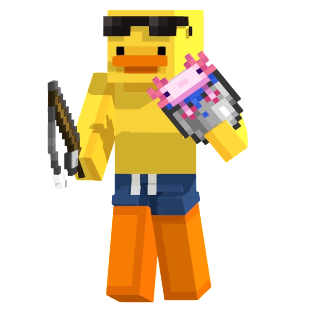 Postać Minecraft trzymająca aksolotla